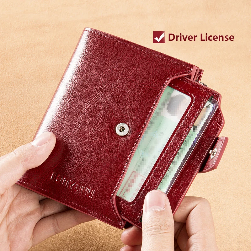 Women Driver License Wallet RFID Protection Women Functional Short Cow Genuine Leather Purse for Birthday Gift