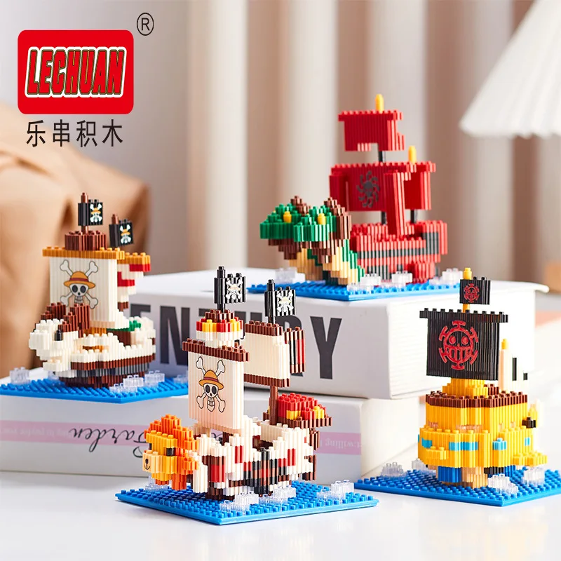 

Thousand Sunny Micro Building Blocks Linkgo One Piece Pirate Ship Polortang Going Merry Model Connection Mini Bricks Figure Toys