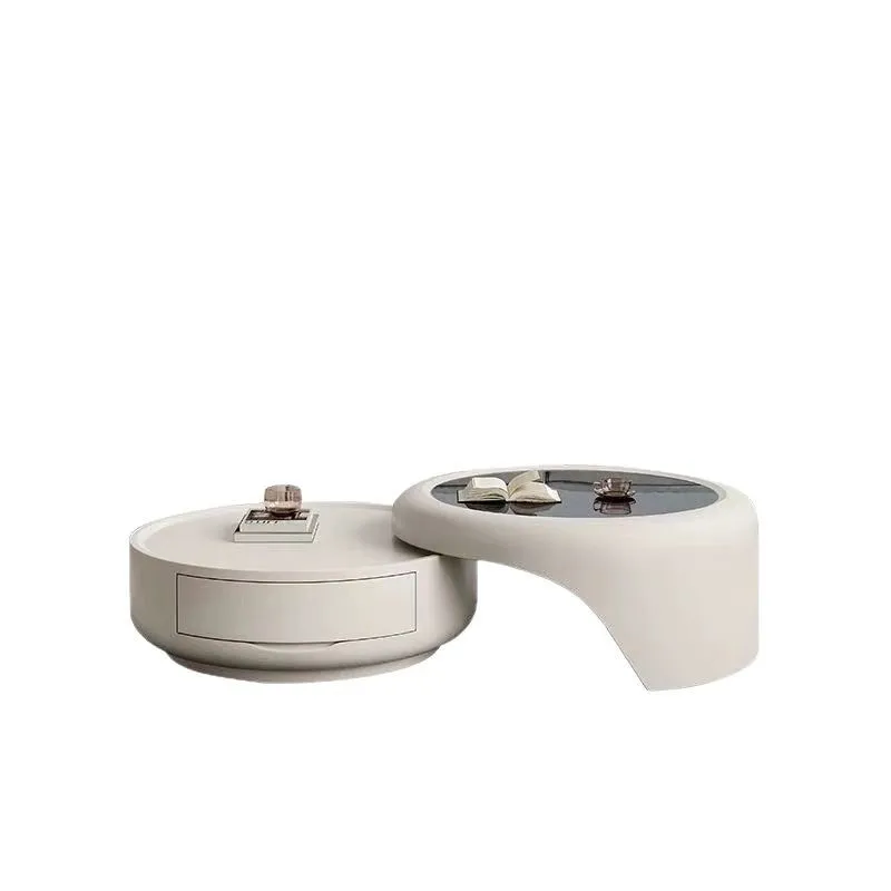 

Coffee table household living room glass small apartment light luxury modern simple Italian cream Internet celebrity round TV