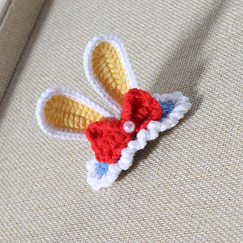 1Pair Pure Handmade Weave Hair Clip Fashion Wool Knit Cartoon BB Clip Snow White hairpin Rabbit Ears Hair Clips Hair Accessories