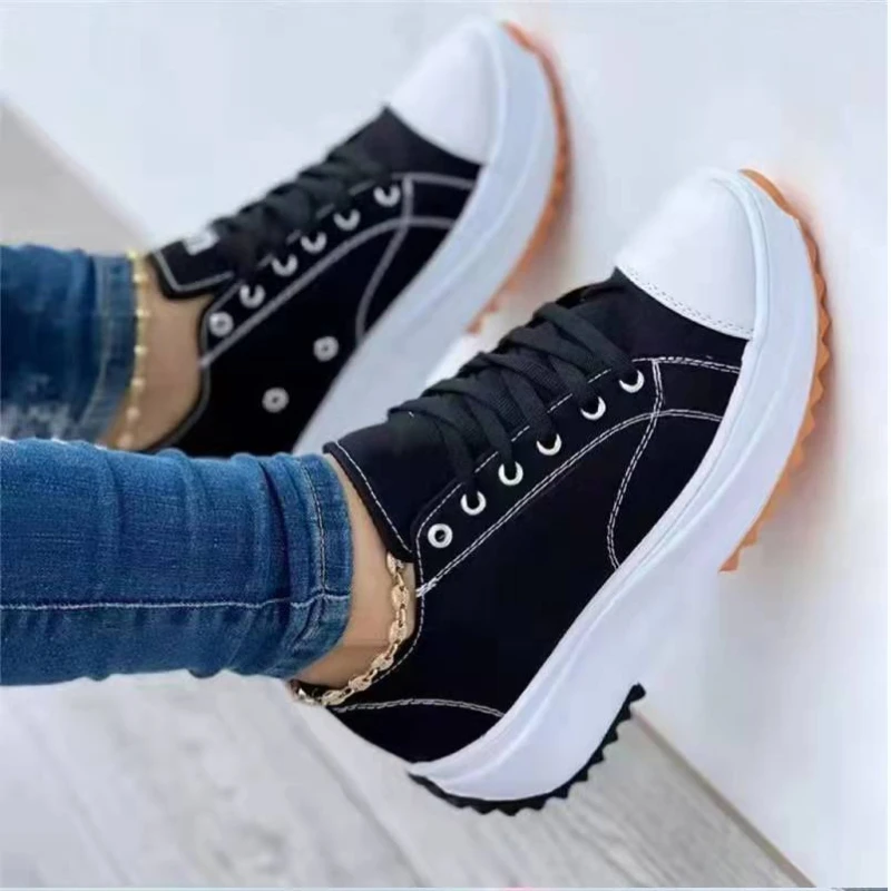 Women's classic white canvas shoes, women's sports shoes, solid color lace up casual flat shoes