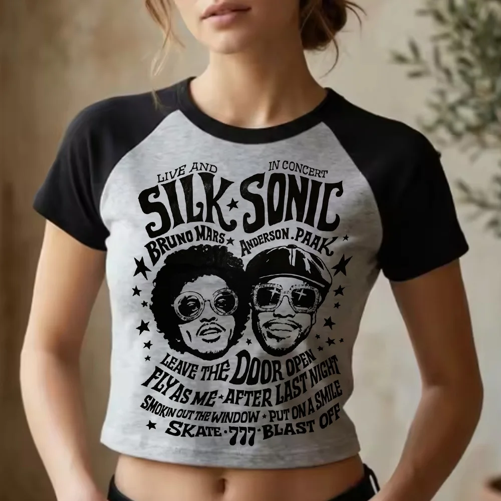 New  Bruno Mars The Romantic Tour 2026 Crop Tops T-Shirt Girls Fashion Women O-Neck Short Sleeve