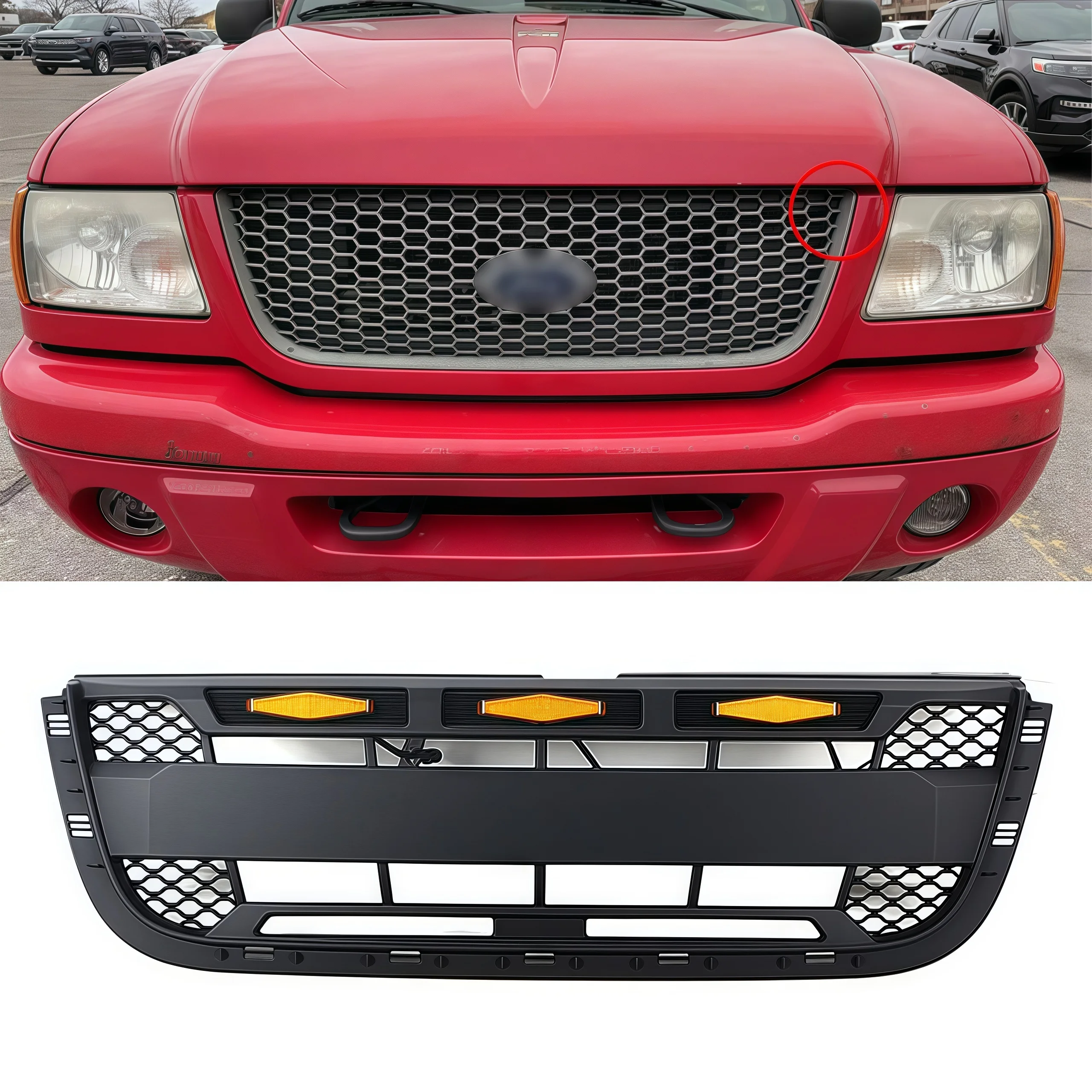 

Matte Black Front Grille Fit For 1998-2003 Ford Ranger Grill With LED Lights