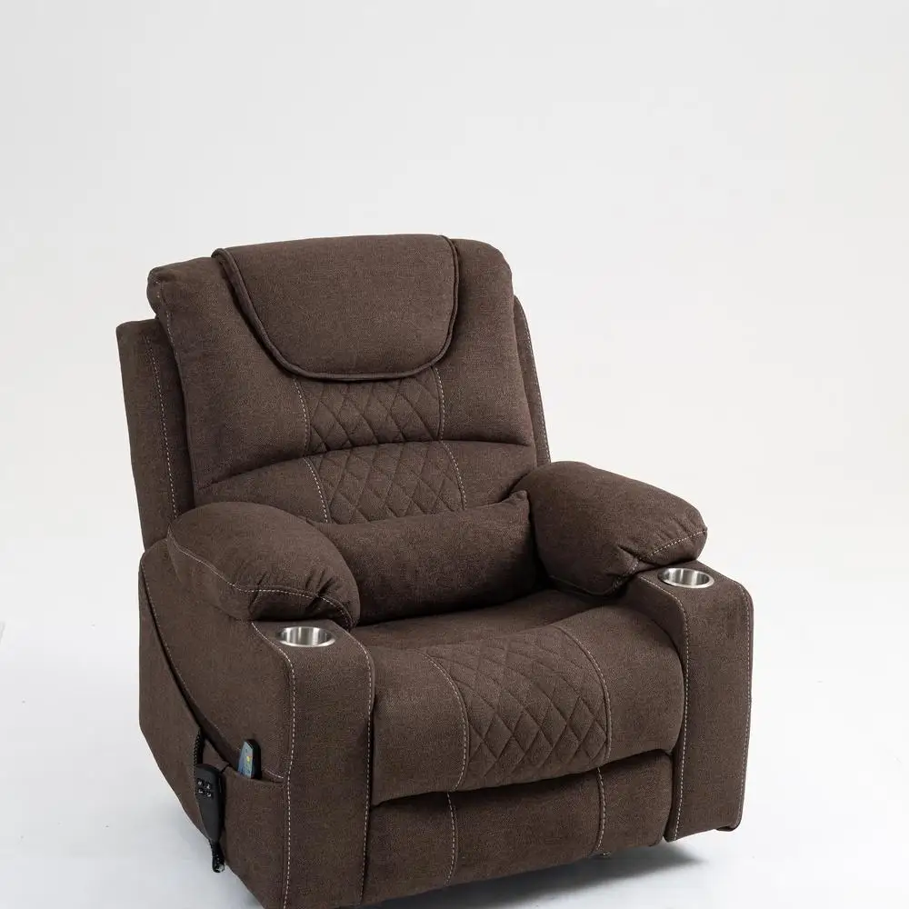 كرسي رفع كهربائي كبير الحجم لكبار السن كرسي كهربائي مخملي مسطح بزاوية 180 درجة مع حامل أكواب عالي التحمل 400 رطل #1