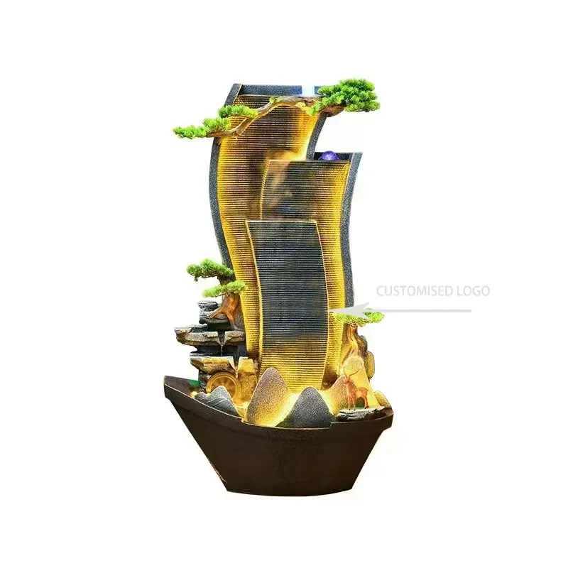 Outdoor Water Feature Fontaine Creative Indoor Outdoor Waterfall Illuminated Resin Water Fountain with Led Lights