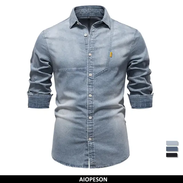 AIOPESON 2025 męska wysokiej jakości bawełniana dżinsowa Slim Fit z długim rękawem koszula w stylu kowbojskim dla mężczyzn wiosna Casual koszule męskie