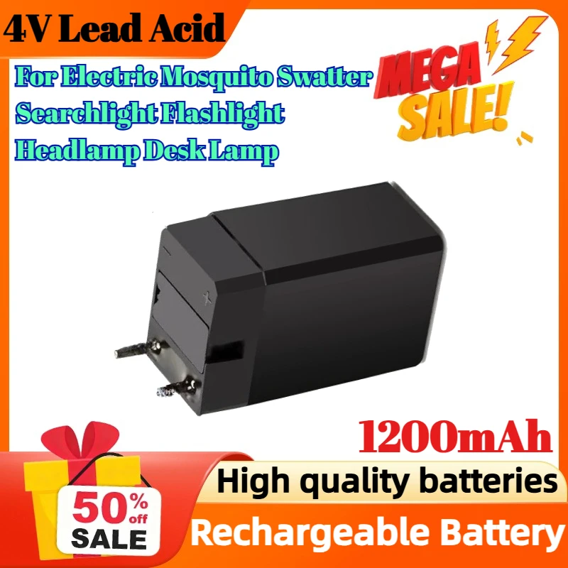 

1200mAh 4V Lead Acid Rechargeable Battery for Electric Mosquito Swatter Searchlight Flashlight Headlamp Desk Lamp