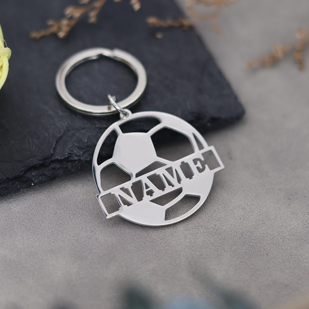 Custom Stainless Steel Football Soccer Name Keychain for Football Lover Personalized Jewelry Gift