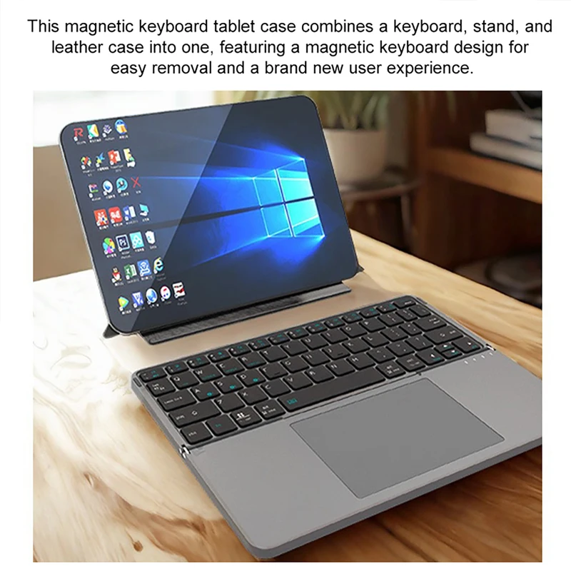 Bluetooth Wireless Folding Keyboard with Touchpad Leather Cover Bracket 64 Keys Suitable for Tablet IPad Cover