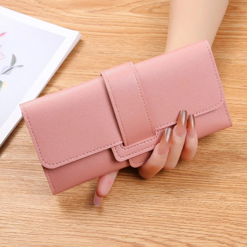 Simple Fashion Folding Flap Korean Version Long Wallet Solid Colour Versatile Student Coin Purse Multi Card Position Wallet