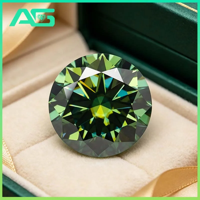 Moissanite Loose Stone Green Round Cut 0.5-5.0ct Pass Diamond Tester GRA Certificate for  Jewelry Making