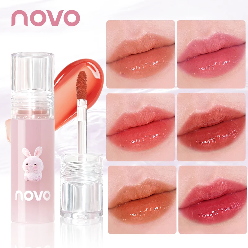 Brilho labial de gelatina de coelho fofo, esmalte labial brilhante hidratante, com batom nutritivo de óleo de semente de girassol, copo antiaderente de longa duração