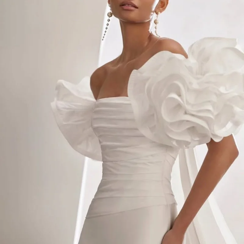 여성을위한 맞춤형 아이보리 화이트 볼 가운 웨딩 드레스 Tull Shiny mesh Pearl Satin 웨딩 드레스Vestidos De Novia