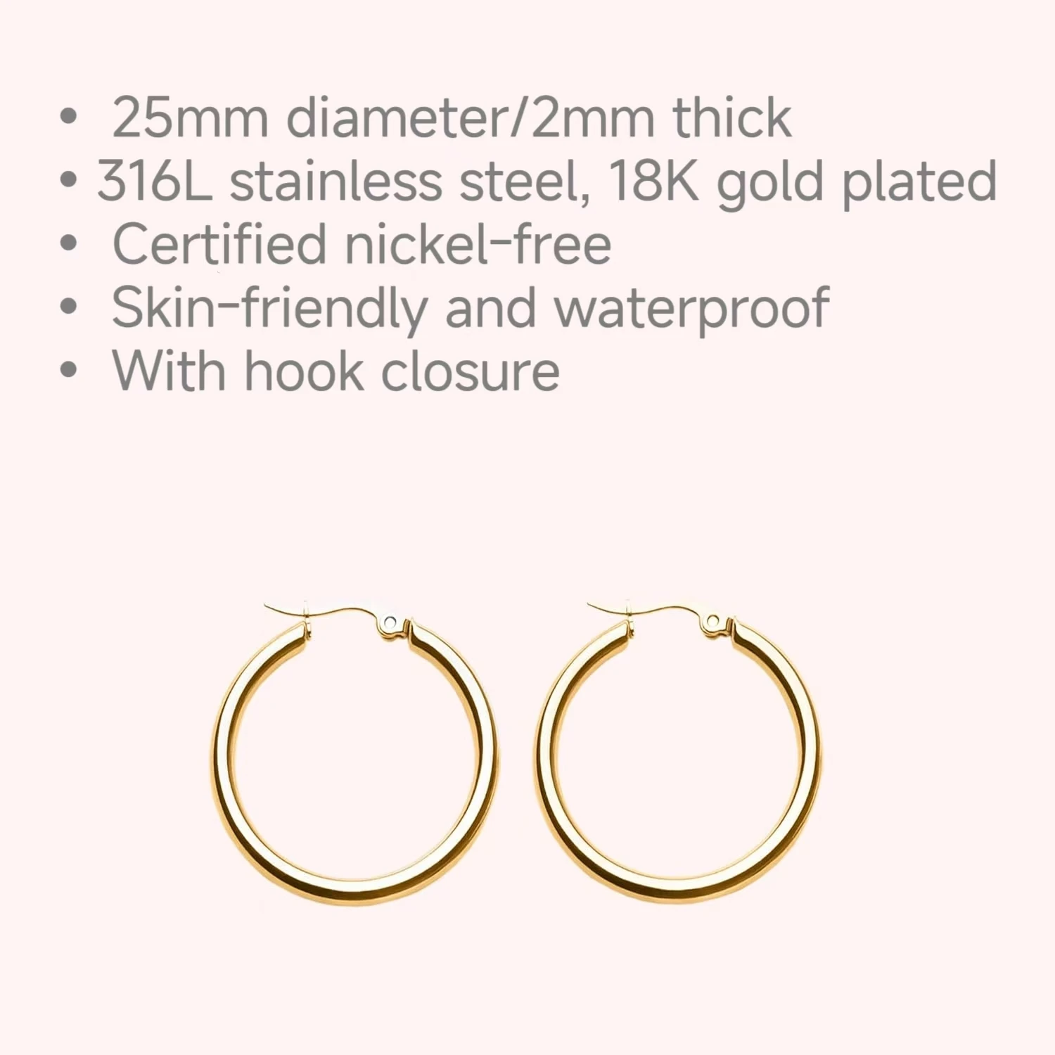 Women's stainless steel minimalist Circle earrings  Fashion trend Personality Temperament hook type ear loops 25mm diameter