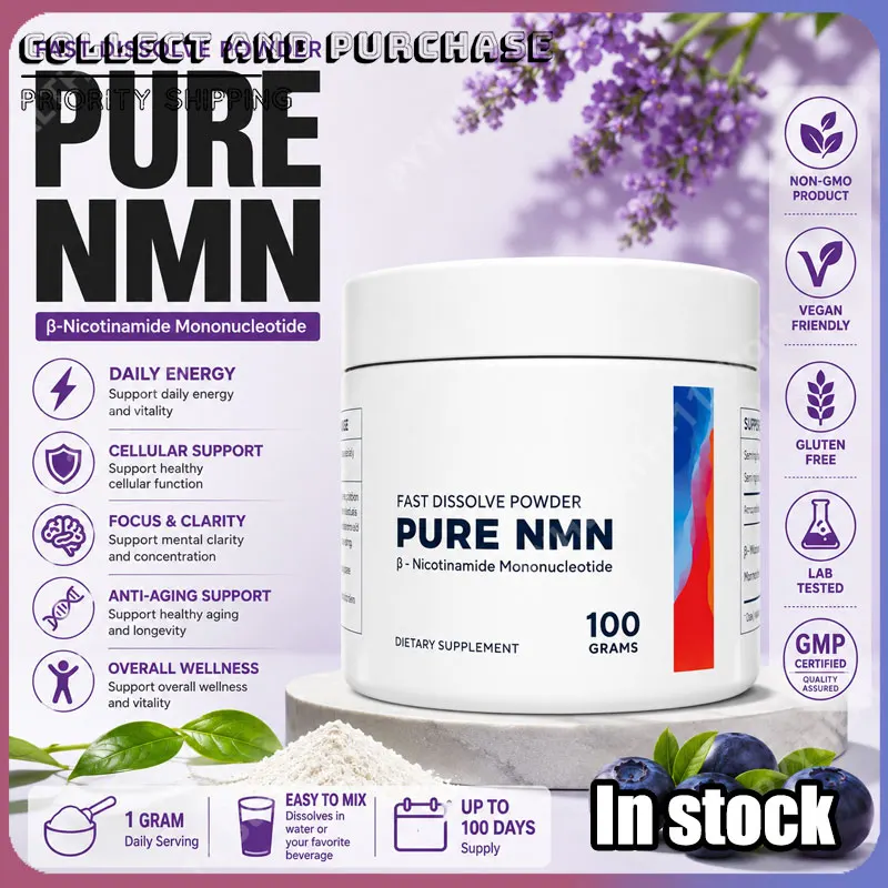 NMN (Nicotinamida Mononucleótido) en Polvo 100g, 500mg por Porción de Alta Pureza, Disolución Rápida, Vegano, Energía y Bienestar Diarios