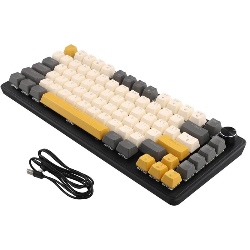 K82 Gaming Keyboard With Media Knob, Hot-Swappable Mechanical Keyboard Wired, Glimmer Blue Switch Key Cable Separation