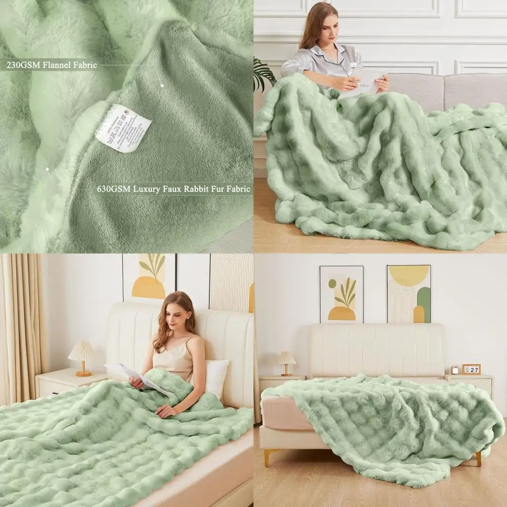 

Luxurious Sage Green 60x80 Faux Fur Throw Blanket - Plush, Soft, and Cozy for Home & Gifts