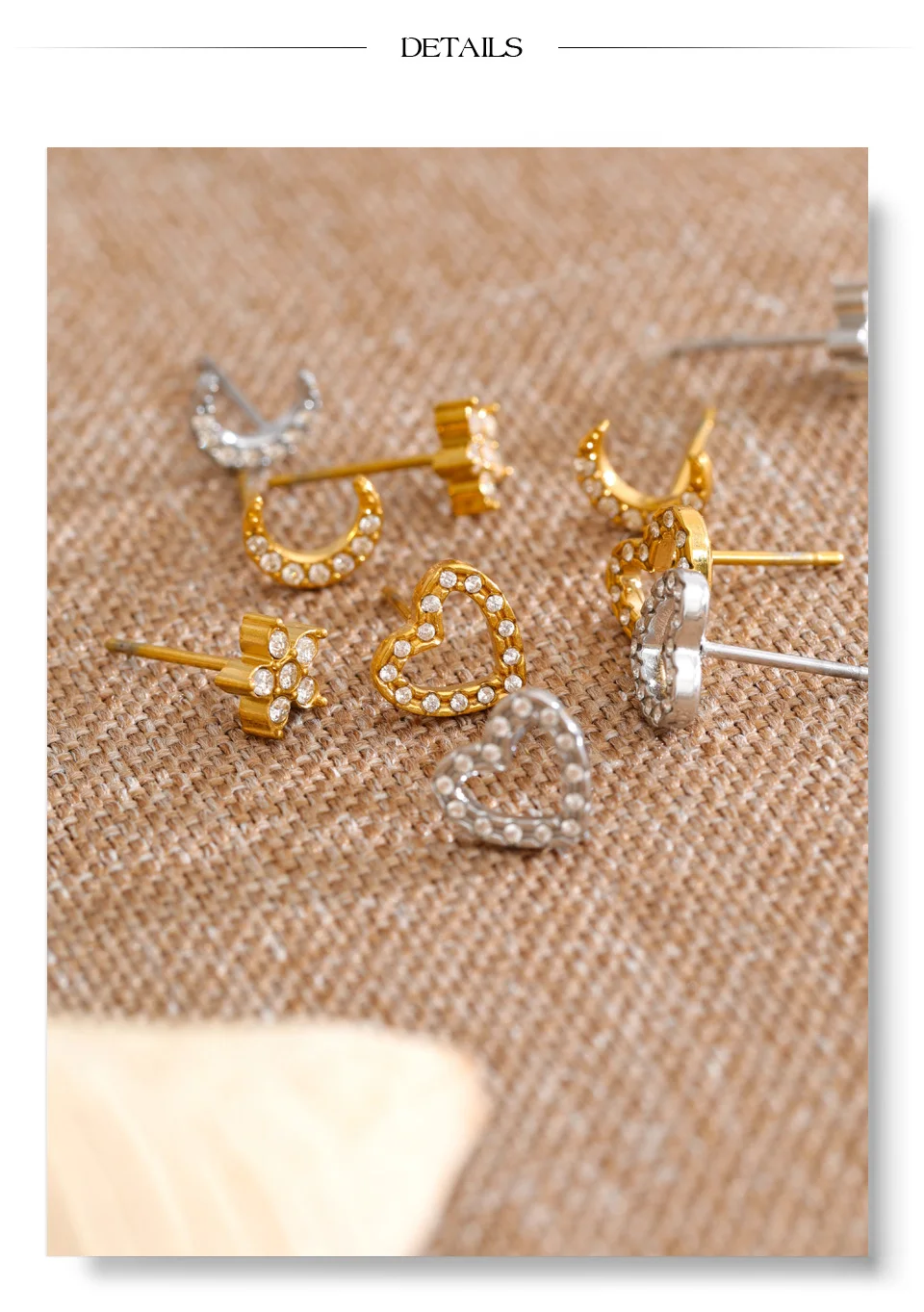 Yhpup Ohrstecker-Set aus Edelstahl mit Zirkonia, Sternen, Mond und Herz, exquisit, schick, für den täglichen Gebrauch, wasserfest, Schmuck, Geschenk – Detail 8