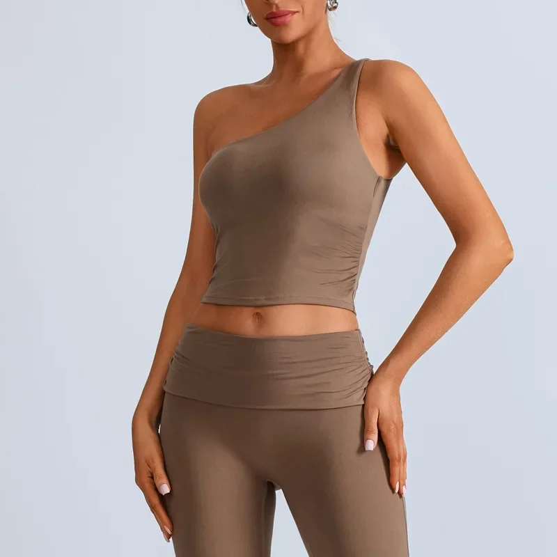 

One shoulder vest Push-up Sports Bra Women Shock Proof Running Fitness Top Padded Workout Yoga Tanks Top Removable chest cushion