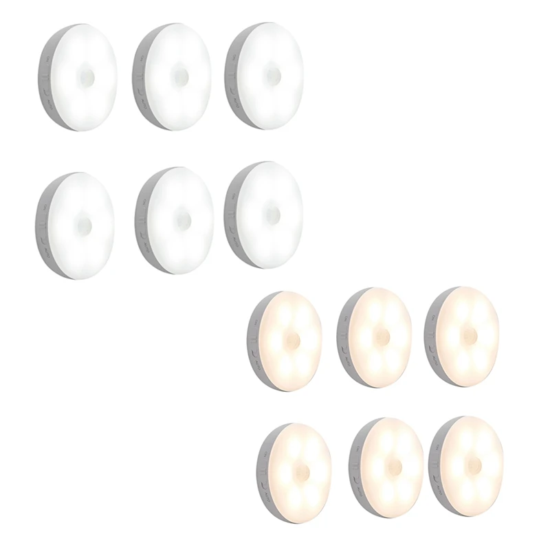 

A24F-Puck Light Светодиодный датчик движения Светильники для шкафа USB Перезаряжаемый светильник под шкафом Прилавок Ночник 6 шт.