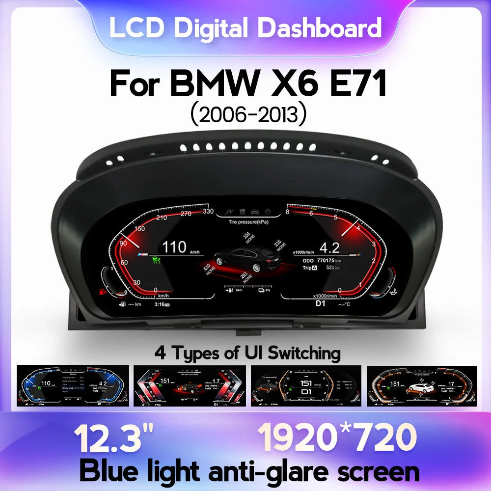 JT 12.3 INCH LCD Dashboard Speedometer Digital Cluster with LINUX System Plug and Play For BMW For X6 For E71 2006-2013