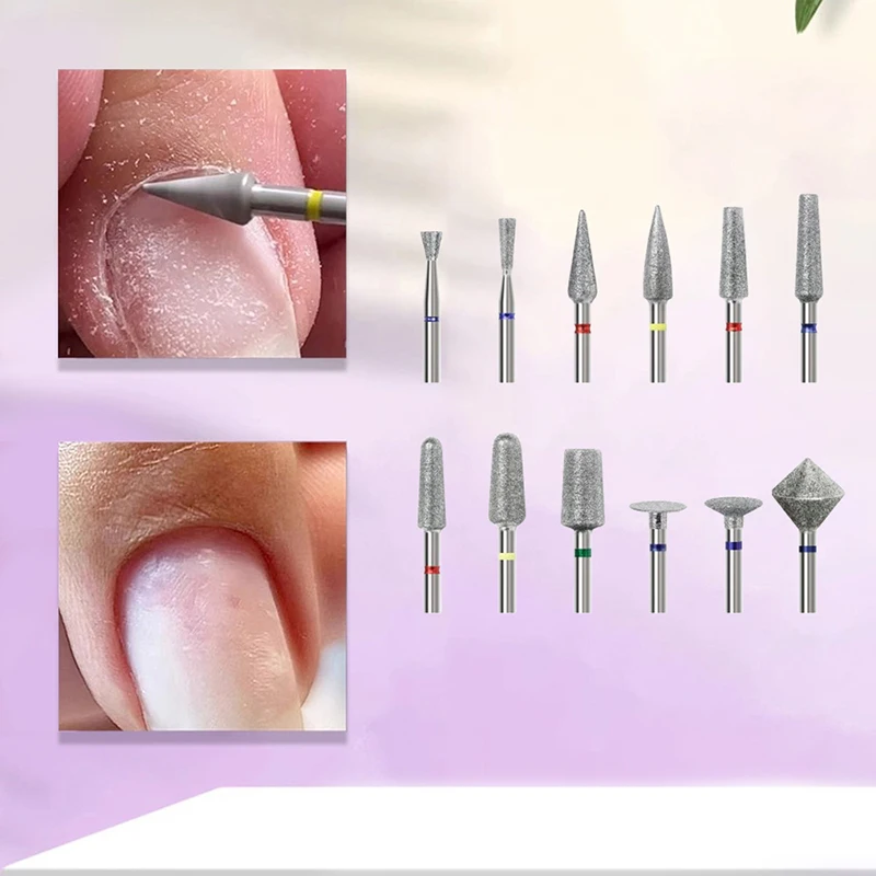 Frese diamantate per manicure Punte da trapano per unghie Fresa per unghie Carburo per cuticole Pulito rotante elettrico per manicure Pedicure Parte superiore rotonda