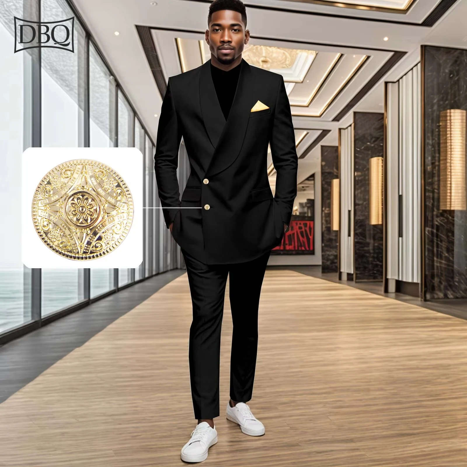 DBQ Men's Slim Fit 2-Piece Suit Single Breasted Blazer Dress for Business Wedding Party African Style
