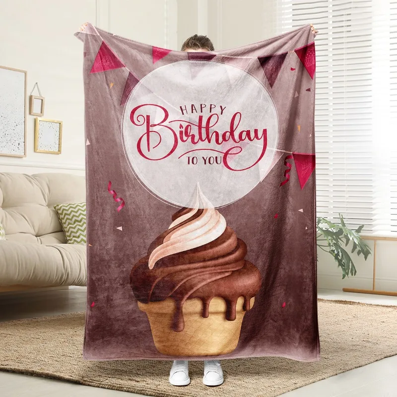 

Chocolate Cupcake Birthday Flannel Blanket Soft Plush Cozy Sofa Bed Decor Gift