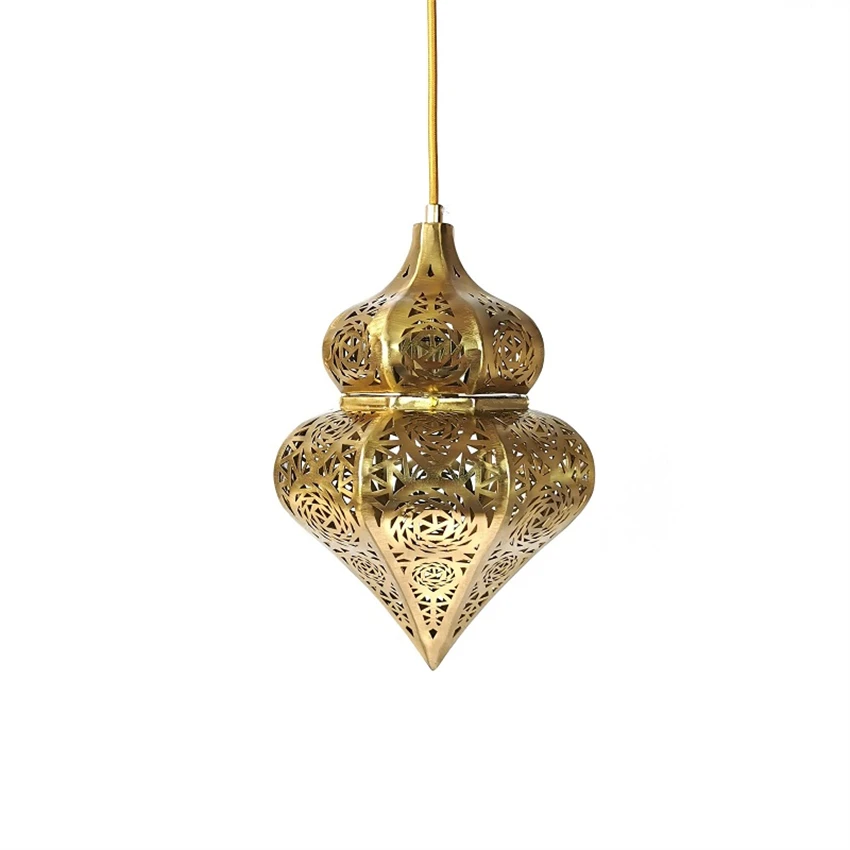 

Southeast Asian hollow gold pendant lights bedroom living room corridor carved vintage hotel art deco pendant lamps fixtures