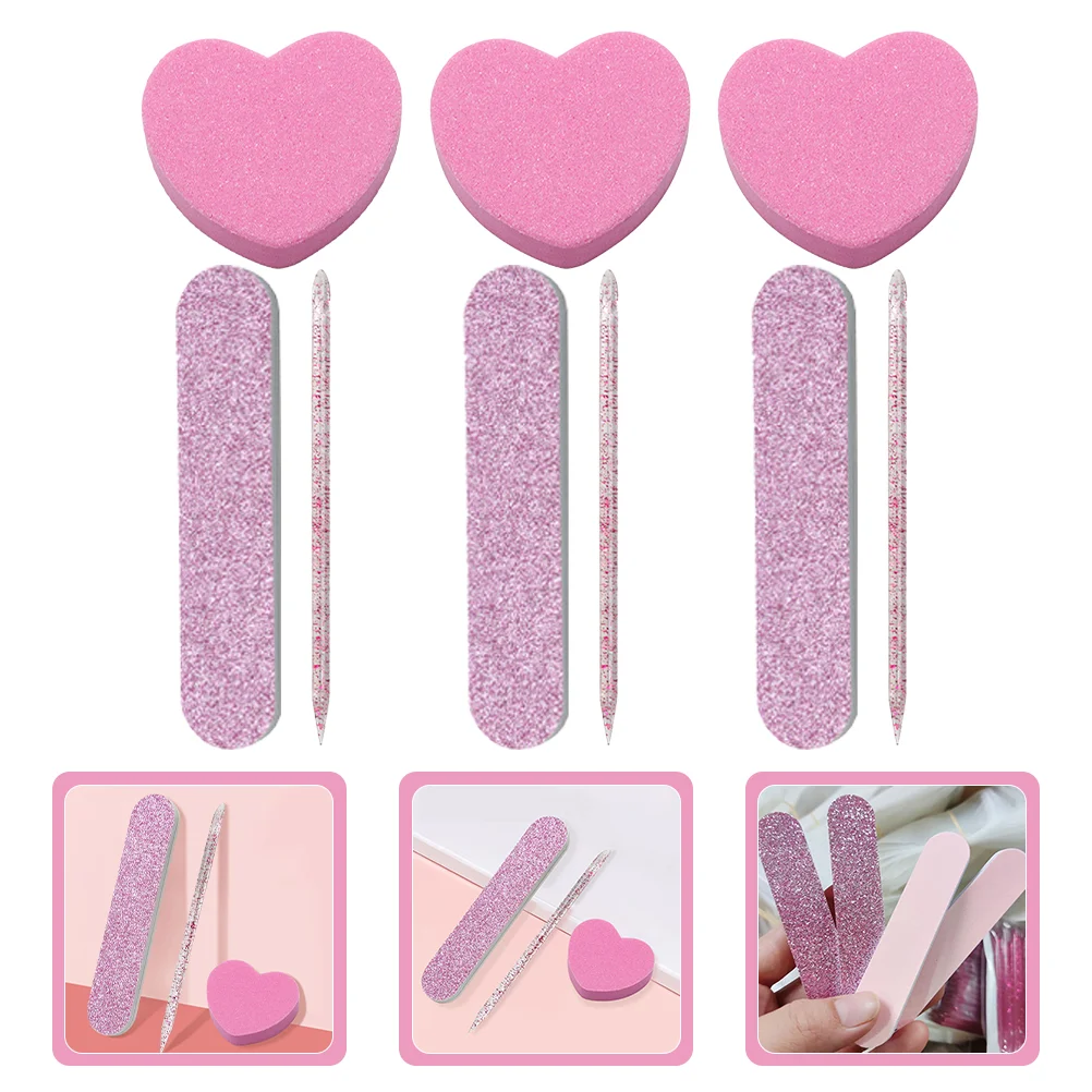 10 Sets Nagelset, Fingernagelfeilen, Schwammbretter, Toolkit, rosa Puffer, Maniküre-Werkzeuge