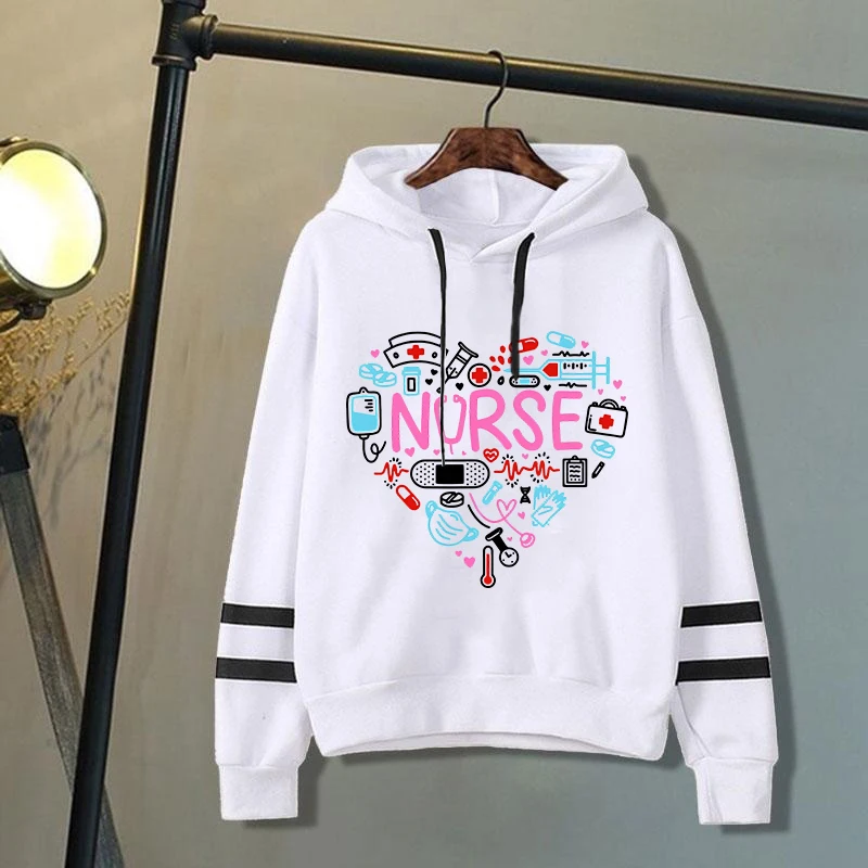 

New Funny International Nurses' Day Nurse Love Print Hoodie Fashion Women Men Casual Tops Pullover Hoodies Stripe Sweatshirt