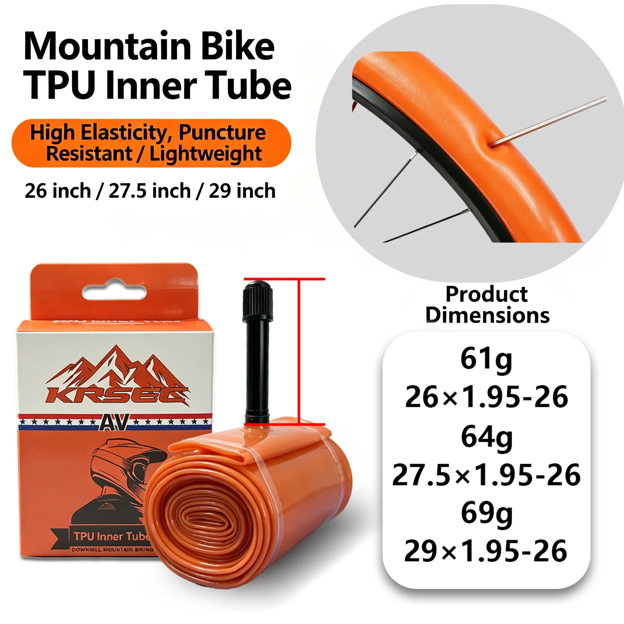 Image of KRSEC TPU MTB Fahrrad-Schlauch 29 26 27,5 29x1,95-2,6 Zoll Mountainbike-Reifen Schrader-Ventil AV Pneu 29er Fahrradschlauch