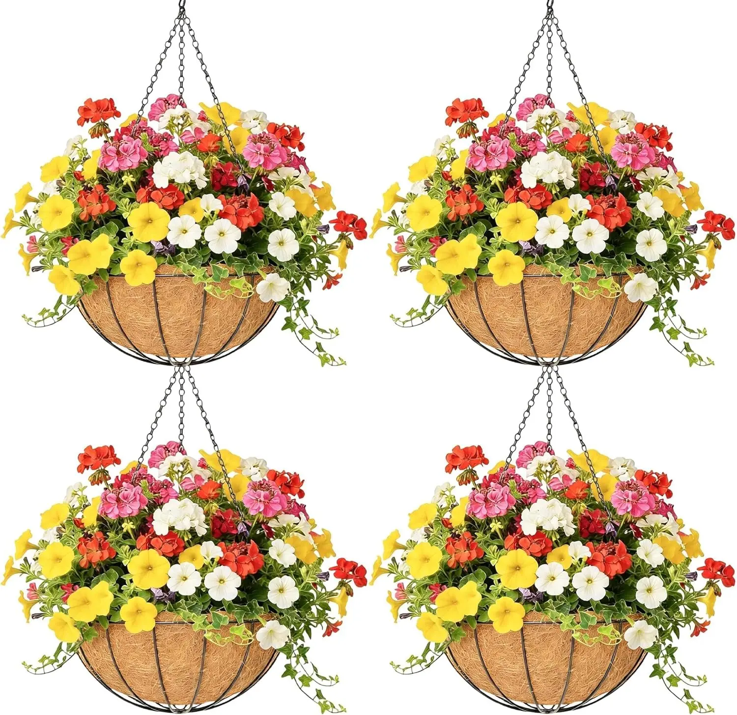 

Набор из 4 металлических подвесных кашпо 8 дюймов с вкладышами из кокосового волокна и цепями для уличных растений