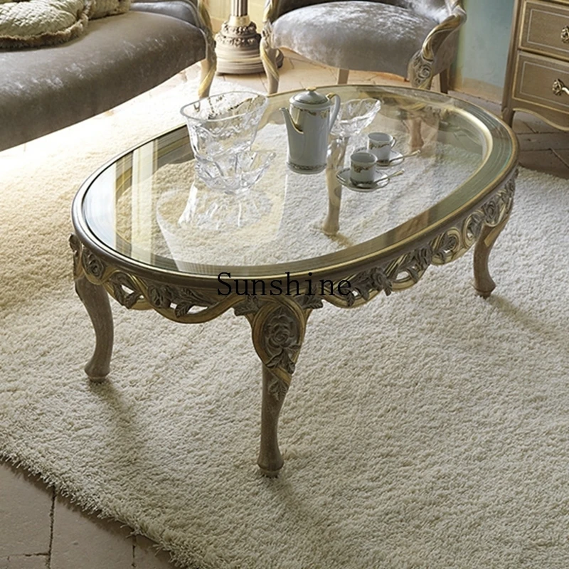

French round retro old coffee table corner few living room solid wood oval tea table