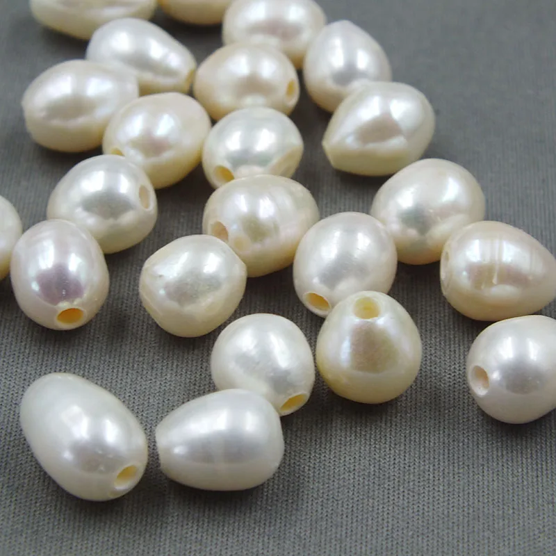 300piece/lot  9-10mm AAA 2mm hole white color loose rice freshwater pearl beads for DIY jewelry