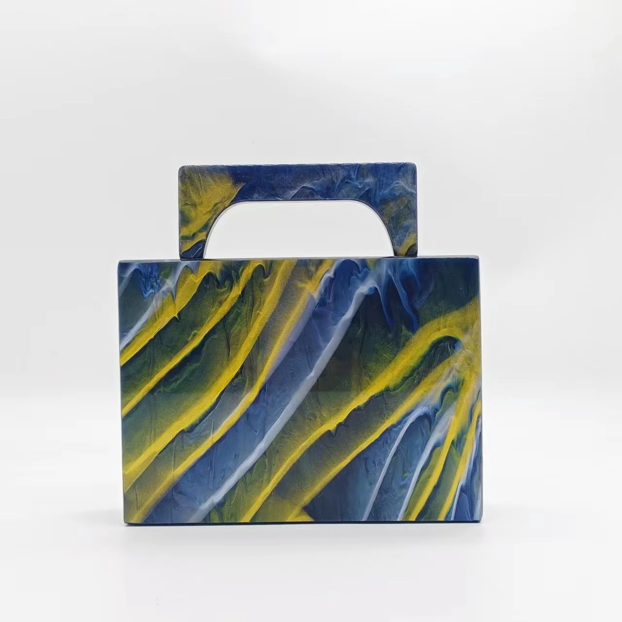 Multicolored Women Marble Blue Acrylic Box Clutch Purse Evening Bags Wedding Party Bridal Handbags Minaudiere Top Handle Flap