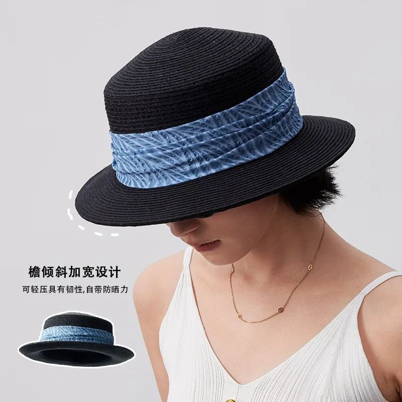Black and blue hat handcrafted high-end luxury top elegant sun-protective for women