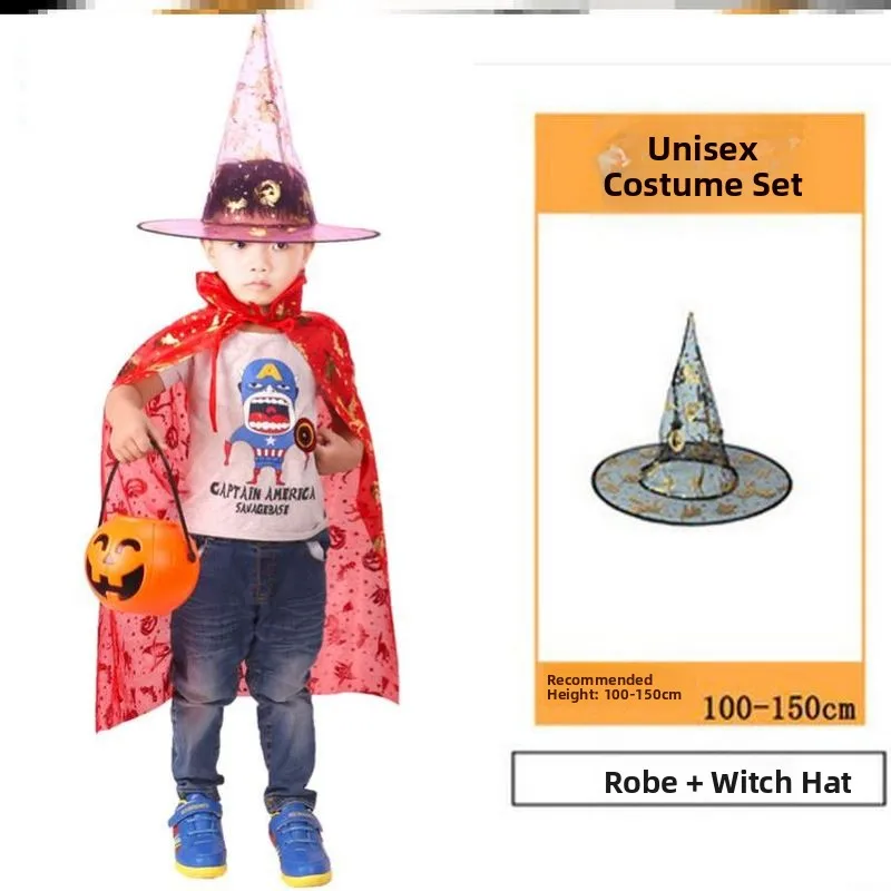 

Children's loween Costume Gold Plated Witch Robe Death God's Mage Robe PVC Material Mid-Century Sle Gathering Suitable
