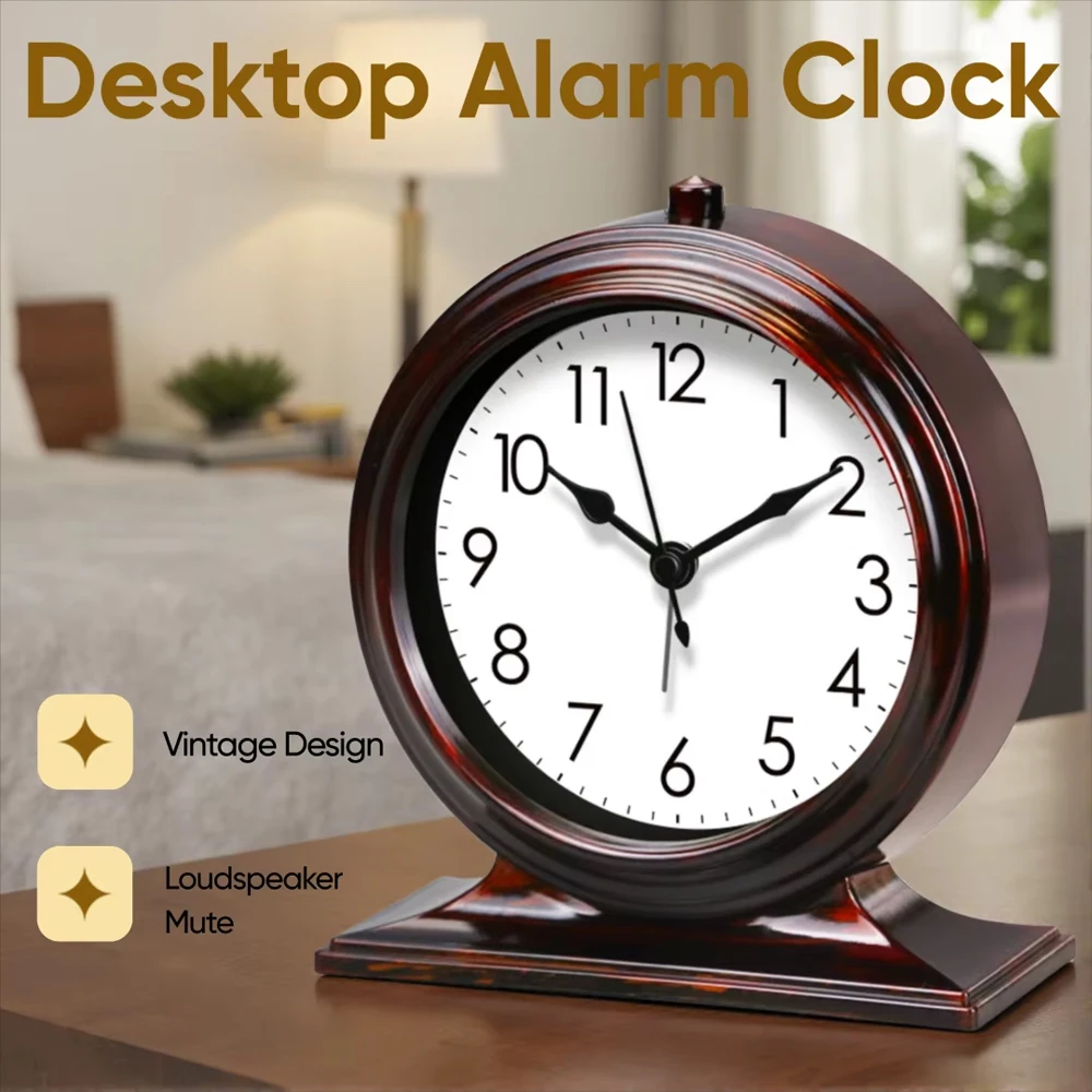 

Classic Desk Clock Light Luxury Large Digital Vintage Alarm Clock Bedroom Living Room Office Loudspeaker Mute Desktop Decoration