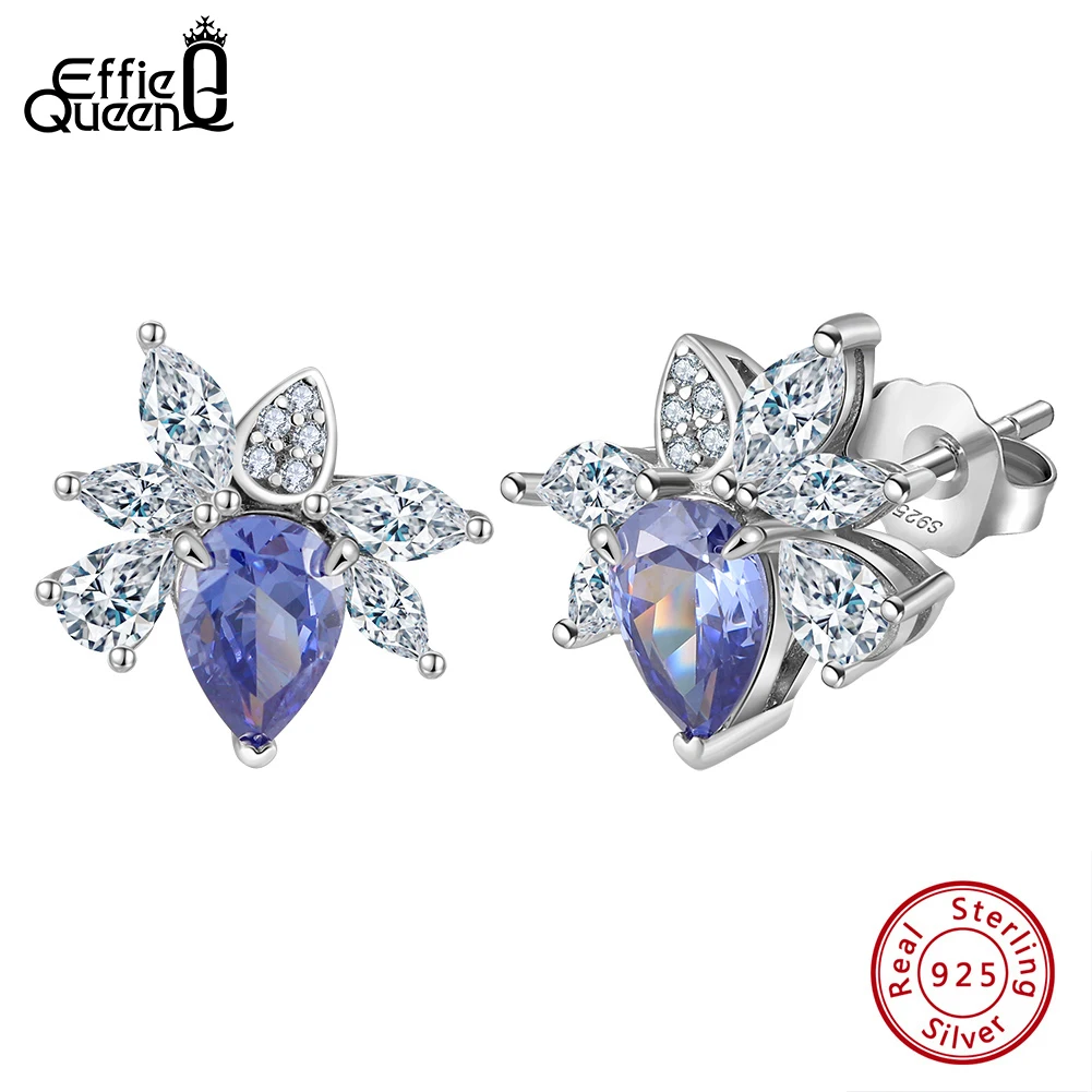

Серьги-гвоздики Effie Queen из стерлингового серебра 925 пробы с сапфиром и кубическим цирконием 5А в форме маркизы CZ Цветочный дизайн Подарок LZE30