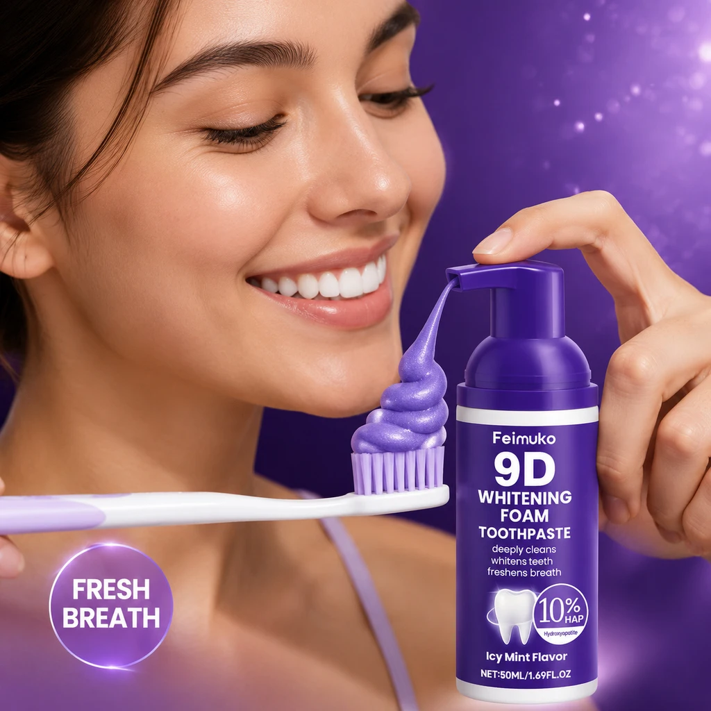 9D Purple Tooth Mousse Foam Toothpaste  Whitening Stain Yellow Teeth Plaque Removal Deep Cleaning Fresh Breath Gentle Oral Care