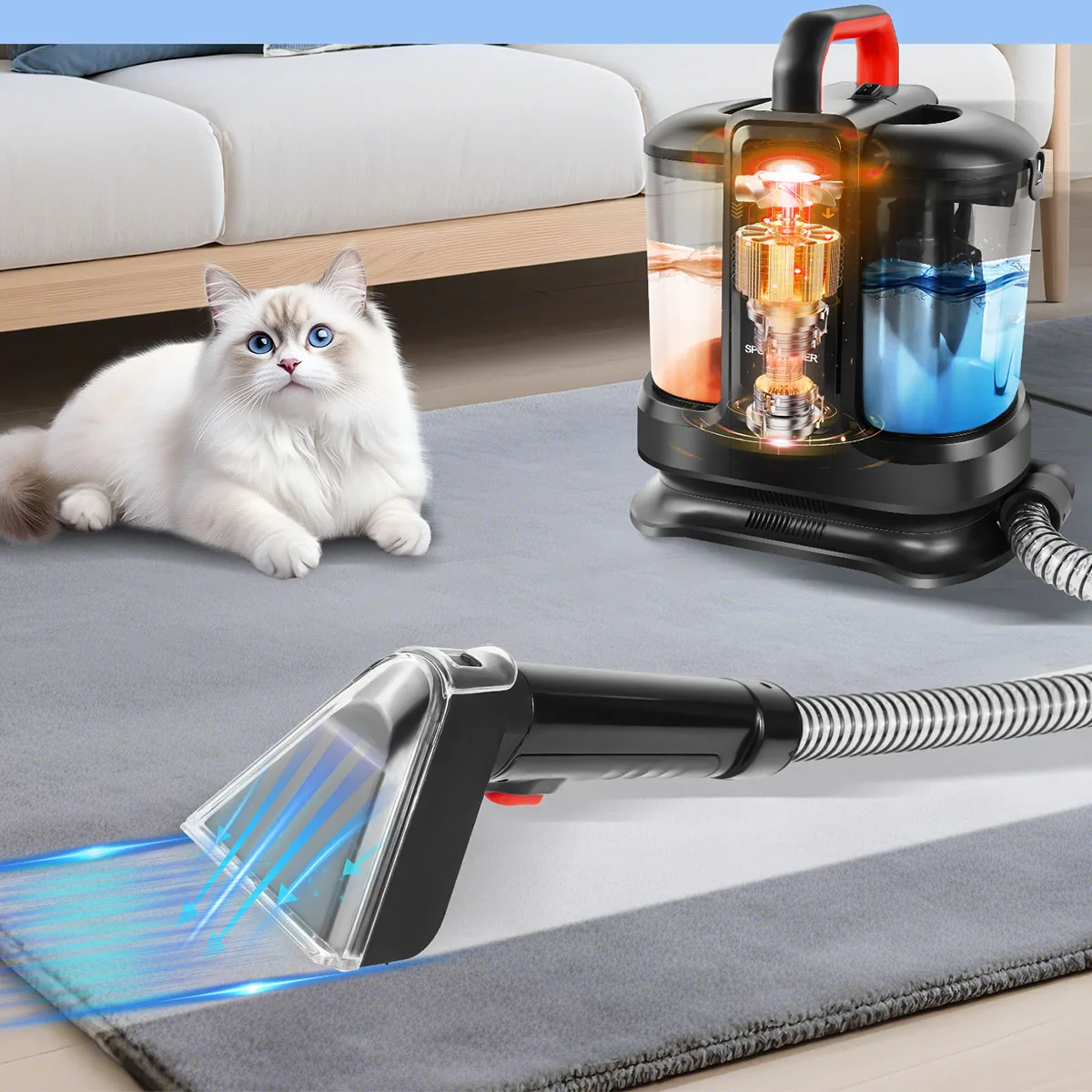 Limpiador de Manchas, Limpiador Portátil de Alfombras y Tapicería de 450W, Máquina de Limpieza de Sofás y Alfombras, Removedor de Manchas de Piso Manual