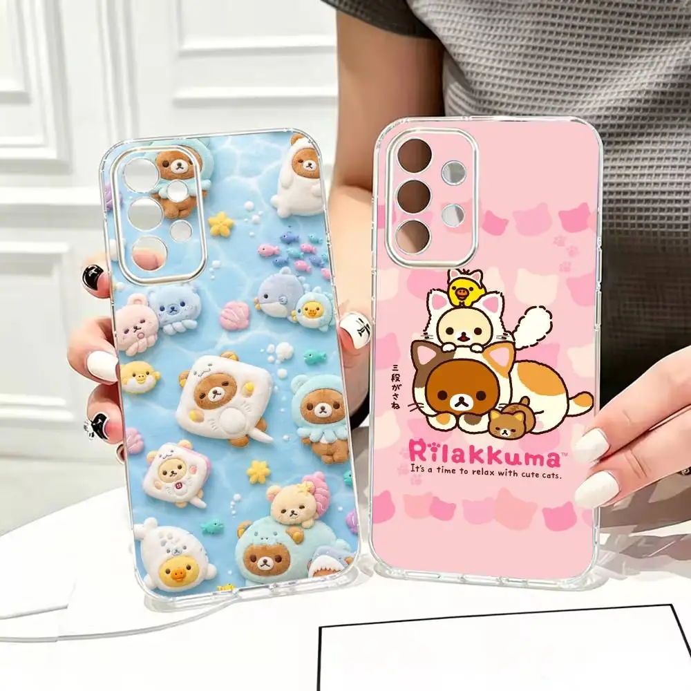 Warmly Relax Cartoon Bear  Painted Phone Case Transparent TPU For Samsung S22,23,24,25,21,10,9,Ultra,Plus
