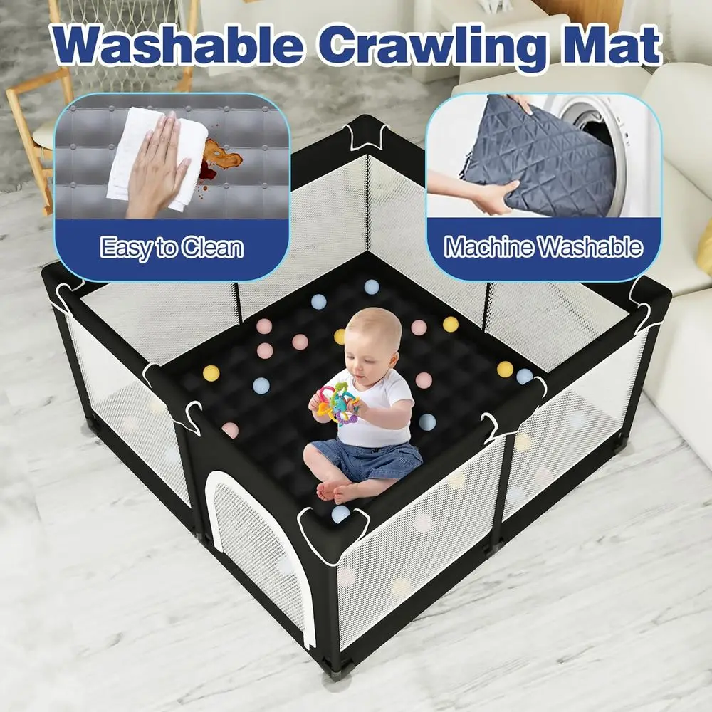 روضة أطفال متينة للاستخدام الداخلي والخارجي، ساحة لعب كبيرة مع شبكة ناعمة، أسود، 50 × 50 بوصة #6