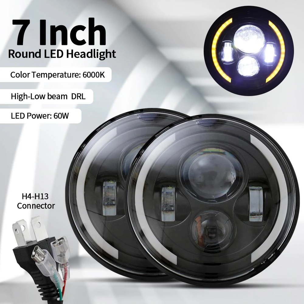 

7inch Round Led Headlight High Low Beam Halo Angle Eyes Day Driving Light Headlamp for Jeep Wrangler JK LJ TJ 4x4 Trunk