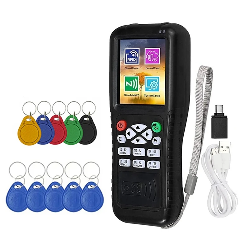 X100 RFID NFC Smart Card Reader Schrijver + 5 X UID/5200 Sleutelhanger RFID Duplicator ID IC Card Programmeur gecodeerde Sleutel Copier