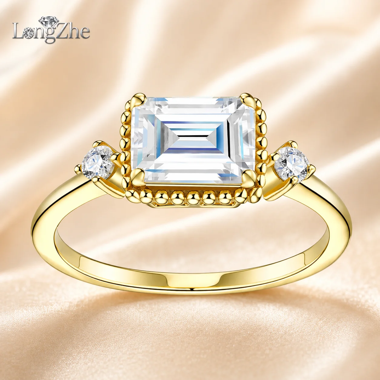 Emerald Cut Moissanite Ring for Women S925 Sterling Silver 6x8mm 3-Stone Engagement Ring D Color VVS1 Fine Jewelry Gift GRA