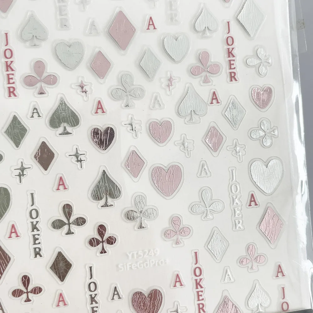 -بوكر الخوخ-ملصق فني بسيط للأظافر متعدد الاستخدامات على شكل بطاقة البوكر شارات لاصقة فضية غير منتظمة ملصق بوكر على شكل قلب 404