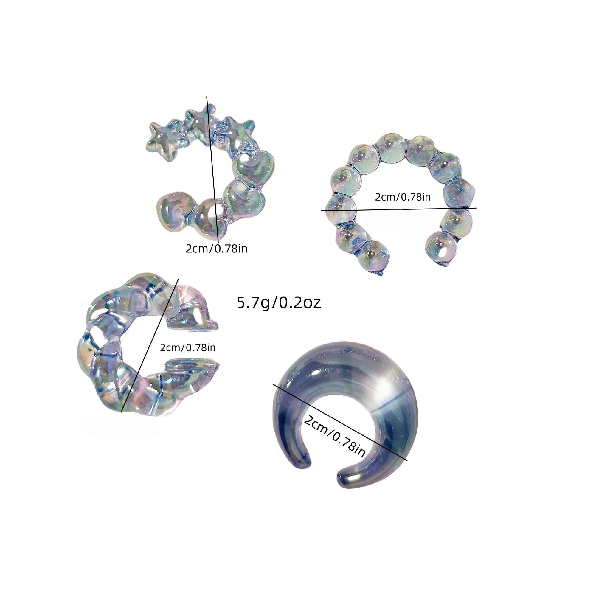 4 قطعة مجموعة الأصفاد الأذن النساء الخيوط موضة أوروبا الولايات المتحدة شفافة ملونة الدوبامين غير النظامية C شكل كليب على أقراط مجوهرات #4