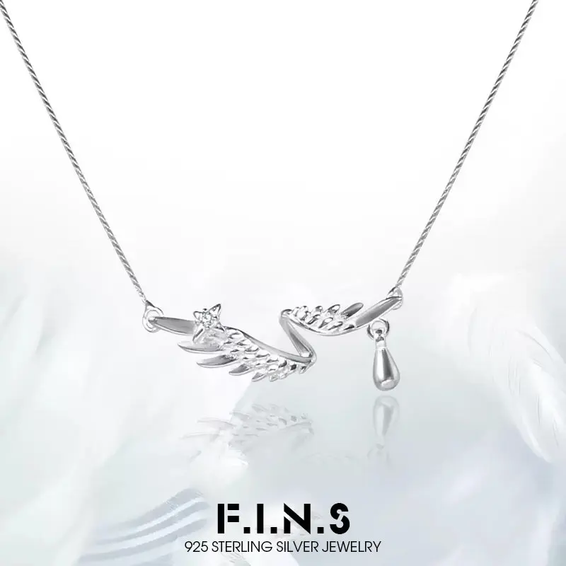 

F.I.N.S оригинальное ожерелье из стерлингового серебра 925 пробы с изображением ангельских слез и перьев, минималистичная элегантная цепочка на ключицу с цирконием, ювелирные изделия, подарки